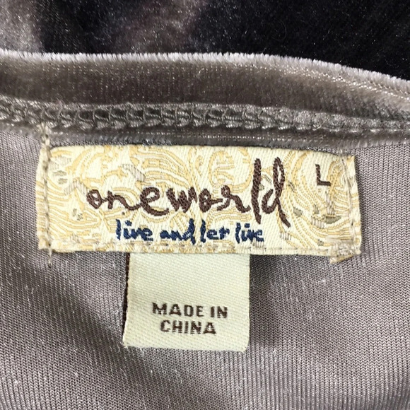 One World Wintop Velour Black Floral Tie Dye Fringe Cardigan Womens Large Fringe - Picture 5 of 11